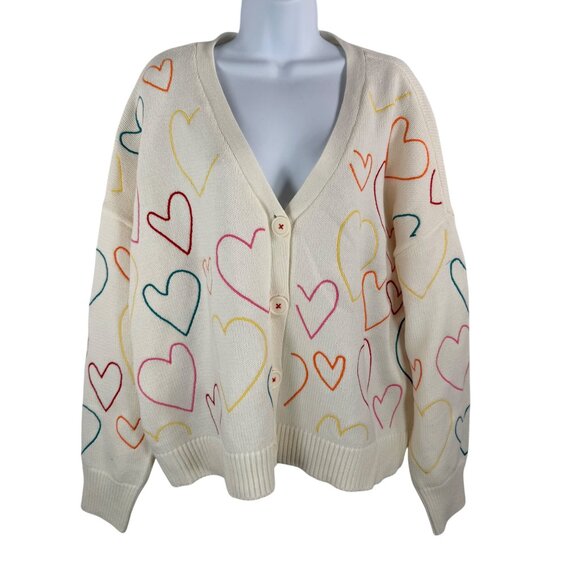 Anthropologie Kerri Rosenthal Heart embroidered oversized knit cardigan sz L - Picture 1 of 8